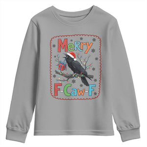 Funny Christmas Santa Raven Youth Sweatshirt Merry F Caw F Joke Gift TS12 Sport Gray Print Your Wear
