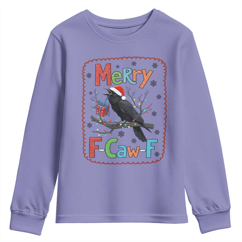 Funny Christmas Santa Raven Youth Sweatshirt Merry F Caw F Joke Gift TS12 Violet Print Your Wear