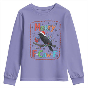 Funny Christmas Santa Raven Youth Sweatshirt Merry F Caw F Joke Gift TS12 Violet Print Your Wear