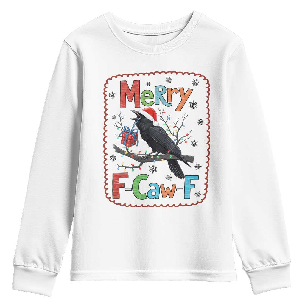 Funny Christmas Santa Raven Youth Sweatshirt Merry F Caw F Joke Gift TS12 White Print Your Wear