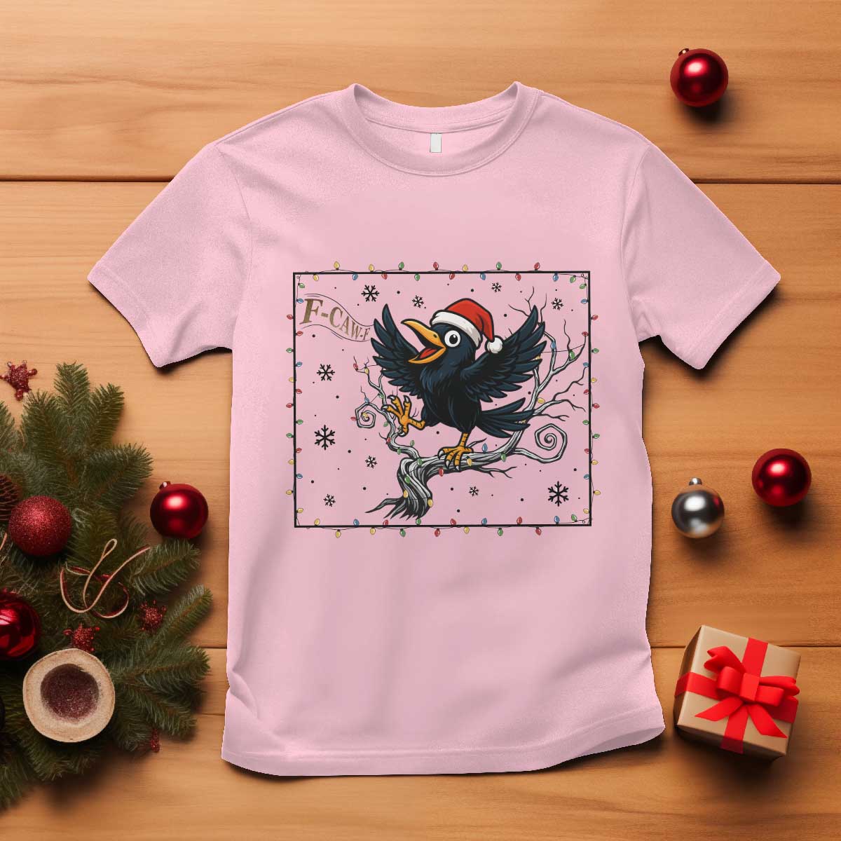 Funny Christmas Raven Lovers T Shirt F Caw F Joke Gift TS12 Light Pink Print Your Wear