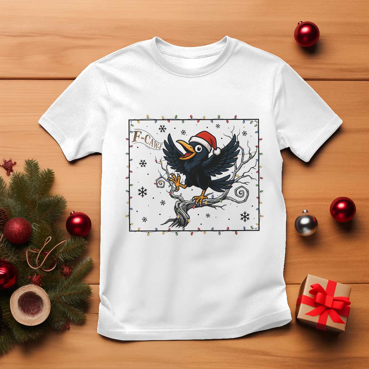 Funny Christmas Raven Lovers T Shirt F Caw F Joke Gift - Print Your Wear