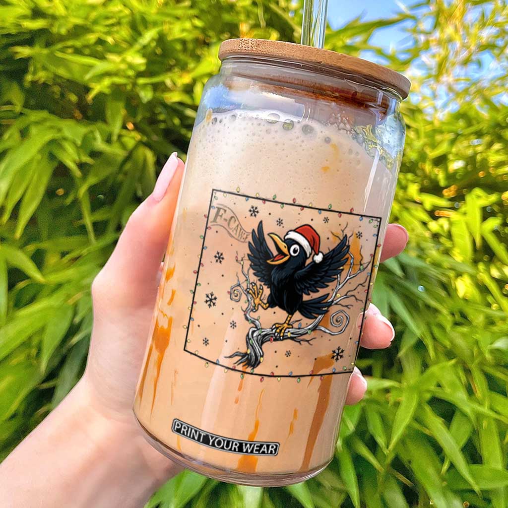 Funny Christmas Raven Lovers Glass Can F Caw F Joke Gift TS12 White Print Your Wear