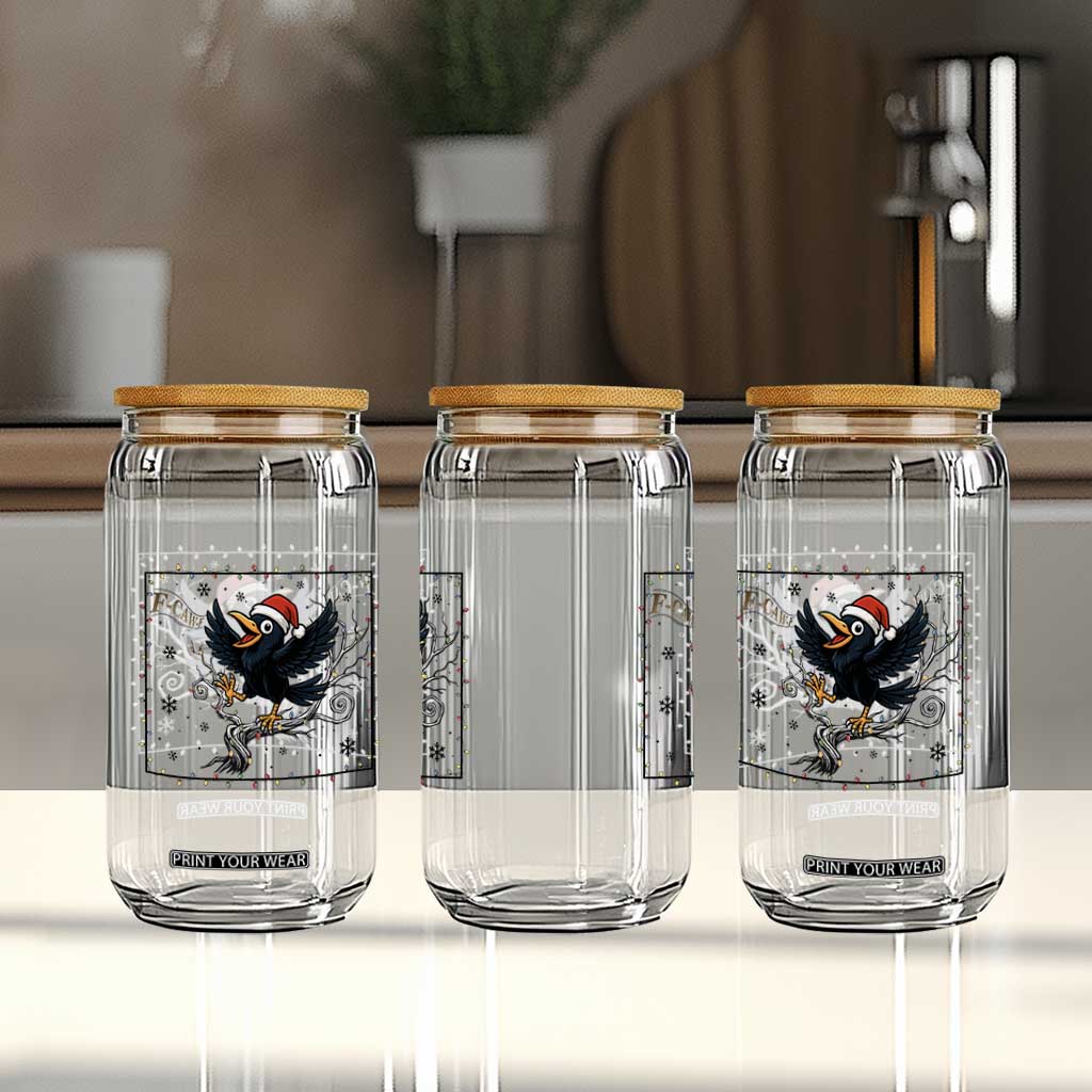 Funny Christmas Raven Lovers Glass Can F Caw F Joke Gift - Print Your Wear