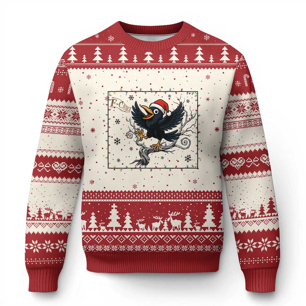 Funny Xmas Raven Lovers Ugly Christmas Sweater F Caw F Joke Gift - Print Your Wear