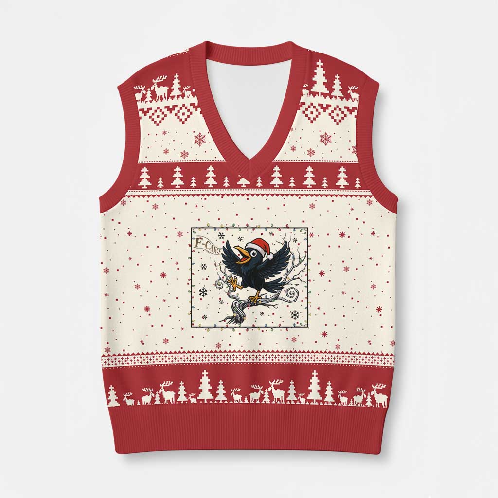 Funny Xmas Raven Lovers V-Neck Knit Sweater Vest F Caw F Joke Gift - Print Your Wear