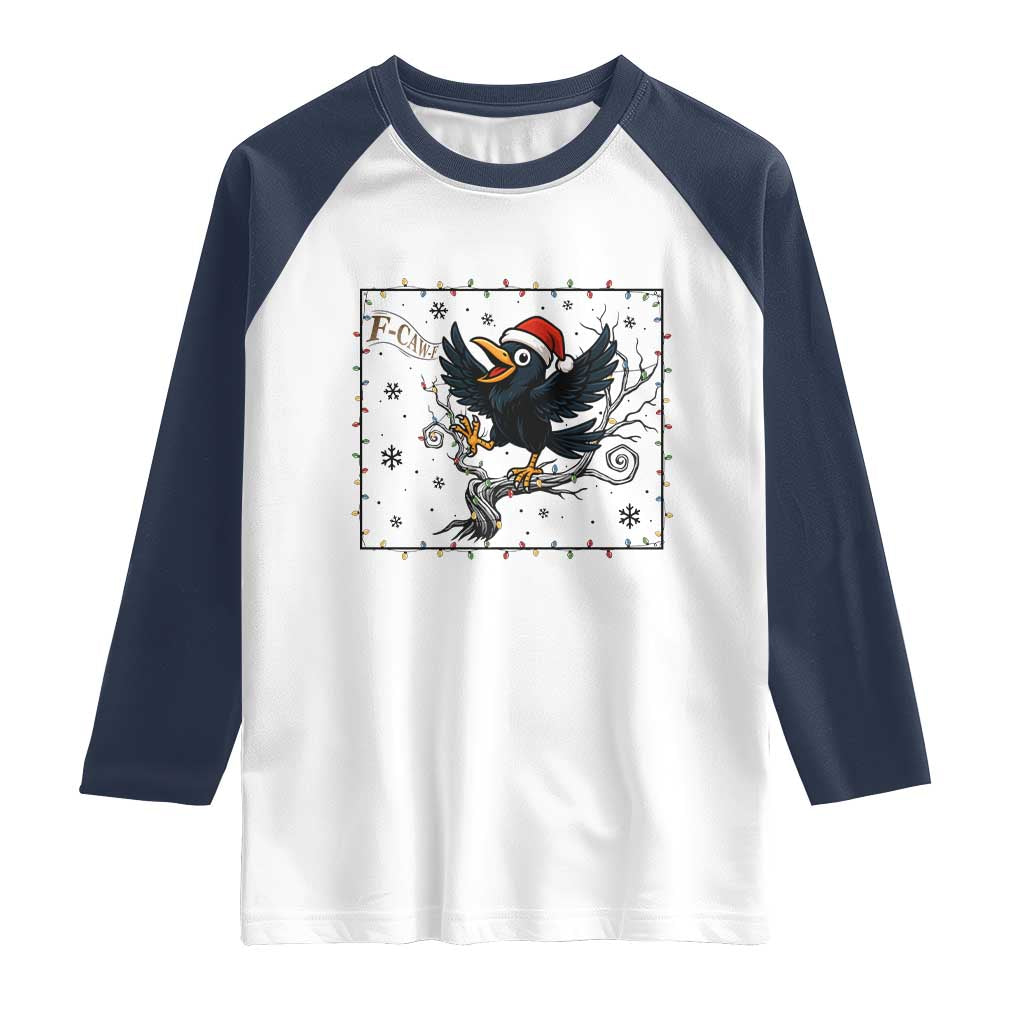 Funny Christmas Raven Lovers Raglan Shirt F Caw F Joke Gift TS12 White Navy Print Your Wear