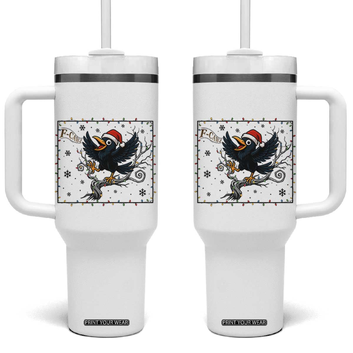 Funny Christmas Raven Lovers Tumbler With Handle F Caw F Joke Gift - Print Your Wear