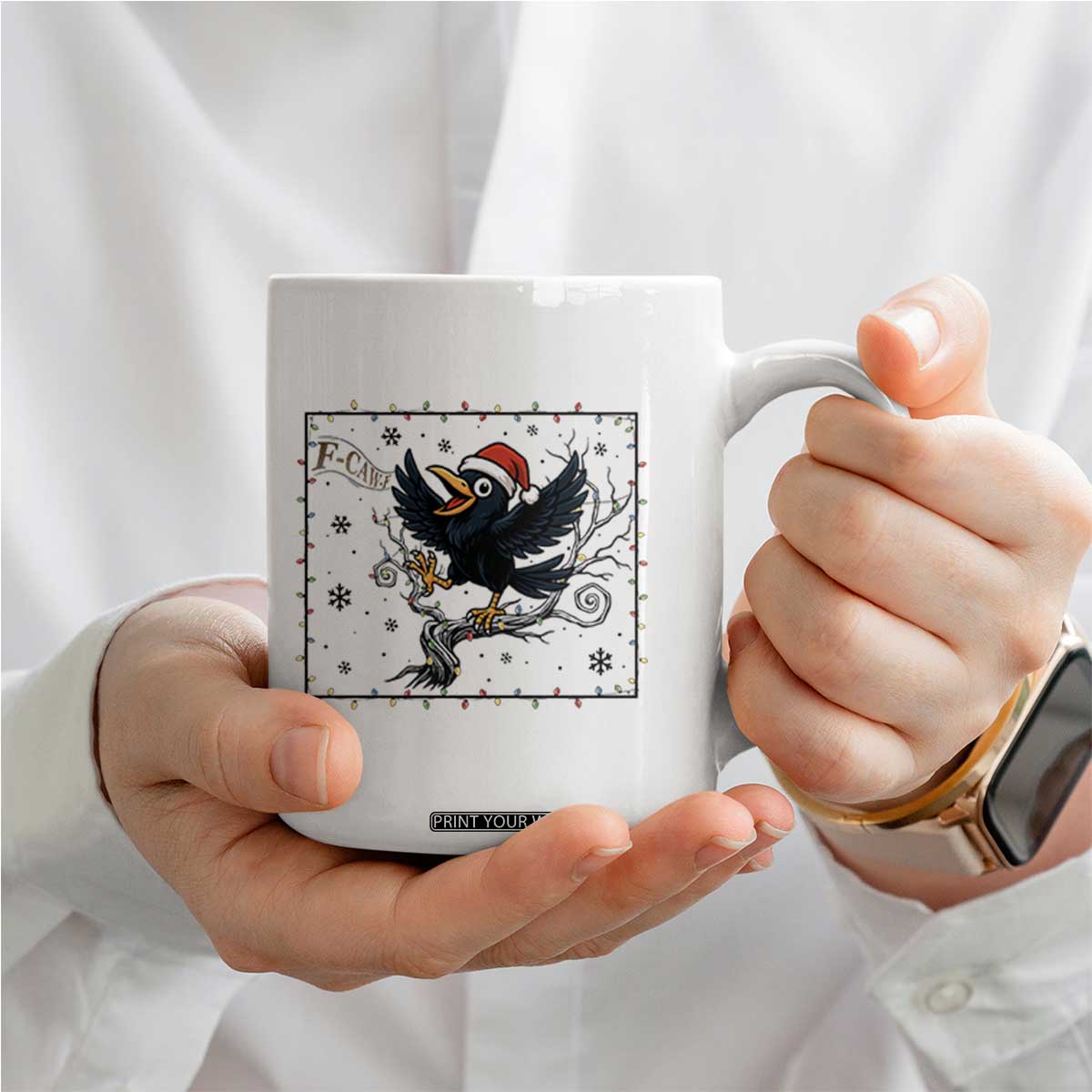 Funny Christmas Raven Lovers Coffee Mug F Caw F Joke Gift - Print Your Wear