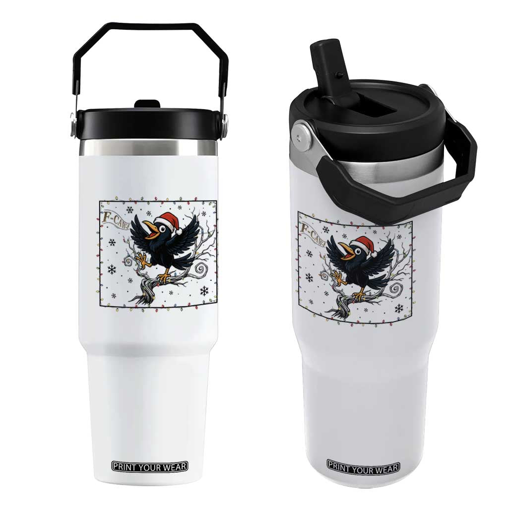 Funny Christmas Raven Lovers Flip Straw Tumbler F Caw F Joke Gift - Print Your Wear