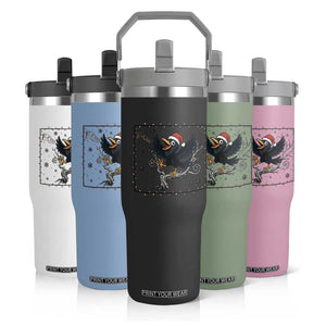 Funny Christmas Raven Lovers Flip Straw Tumbler F Caw F Joke Gift - Print Your Wear