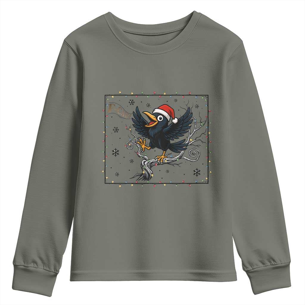 Funny Christmas Raven Lovers Youth Sweatshirt F Caw F Joke Gift TS12 Military Green Print Your Wear