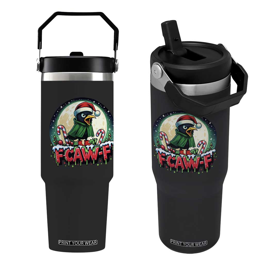 Funny F Caw F Raven Joke Flip Straw Tumbler Holiday Gift - Print Your Wear