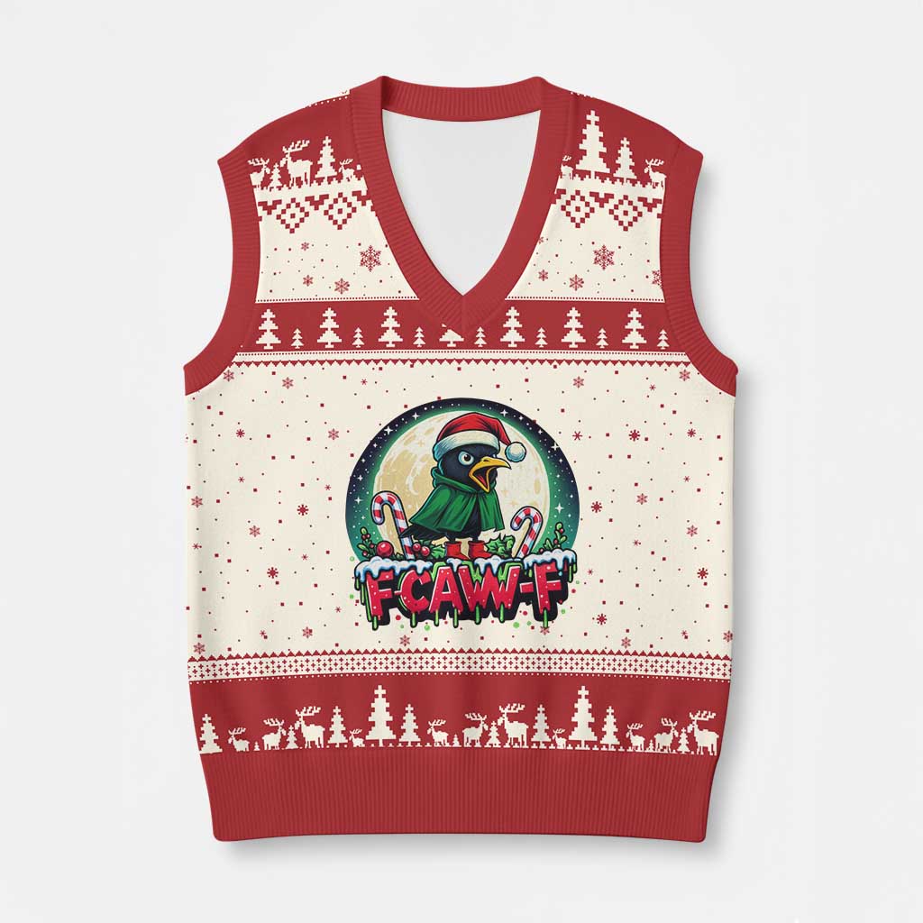 Funny F Caw F Raven Joke V-Neck Knit Sweater Vest Holiday Gift TS12 Beige Red Print Your Wear