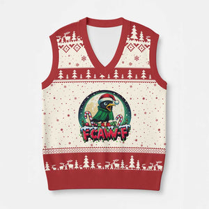 Funny F Caw F Raven Joke V-Neck Knit Sweater Vest Holiday Gift TS12 Beige Red Print Your Wear