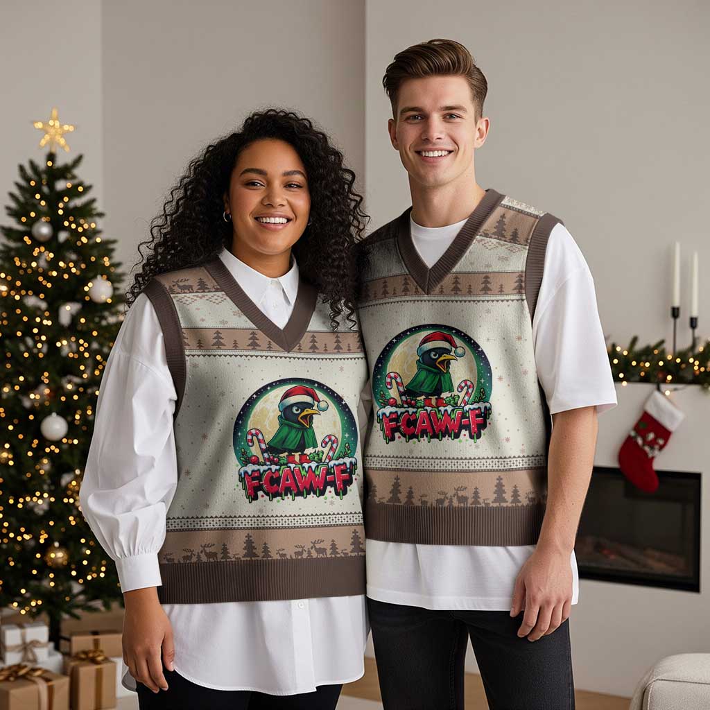 Funny F Caw F Raven Joke V-Neck Knit Sweater Vest Holiday Gift TS12 Mocha Mousse Print Your Wear