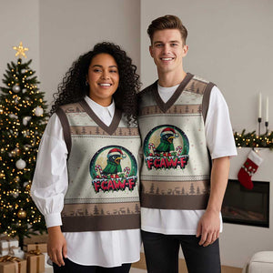 Funny F Caw F Raven Joke V-Neck Knit Sweater Vest Holiday Gift TS12 Mocha Mousse Print Your Wear