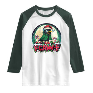 Funny F Caw F Raven Joke Raglan Shirt Holiday Gift TS12 White Dark Forest Green Print Your Wear