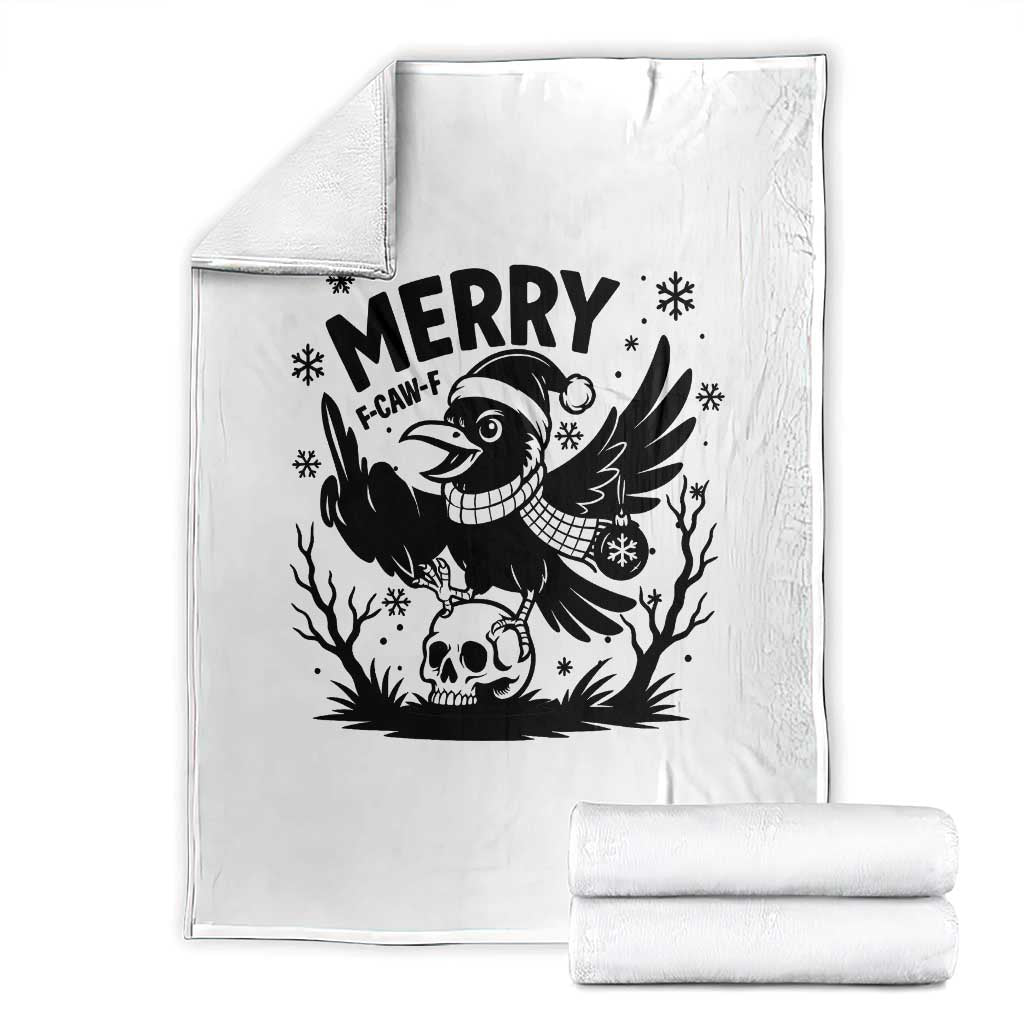 Merry F Caw F Christmas Raven Throw Blanket Funny Holiday Gift TS12 White Print Your Wear
