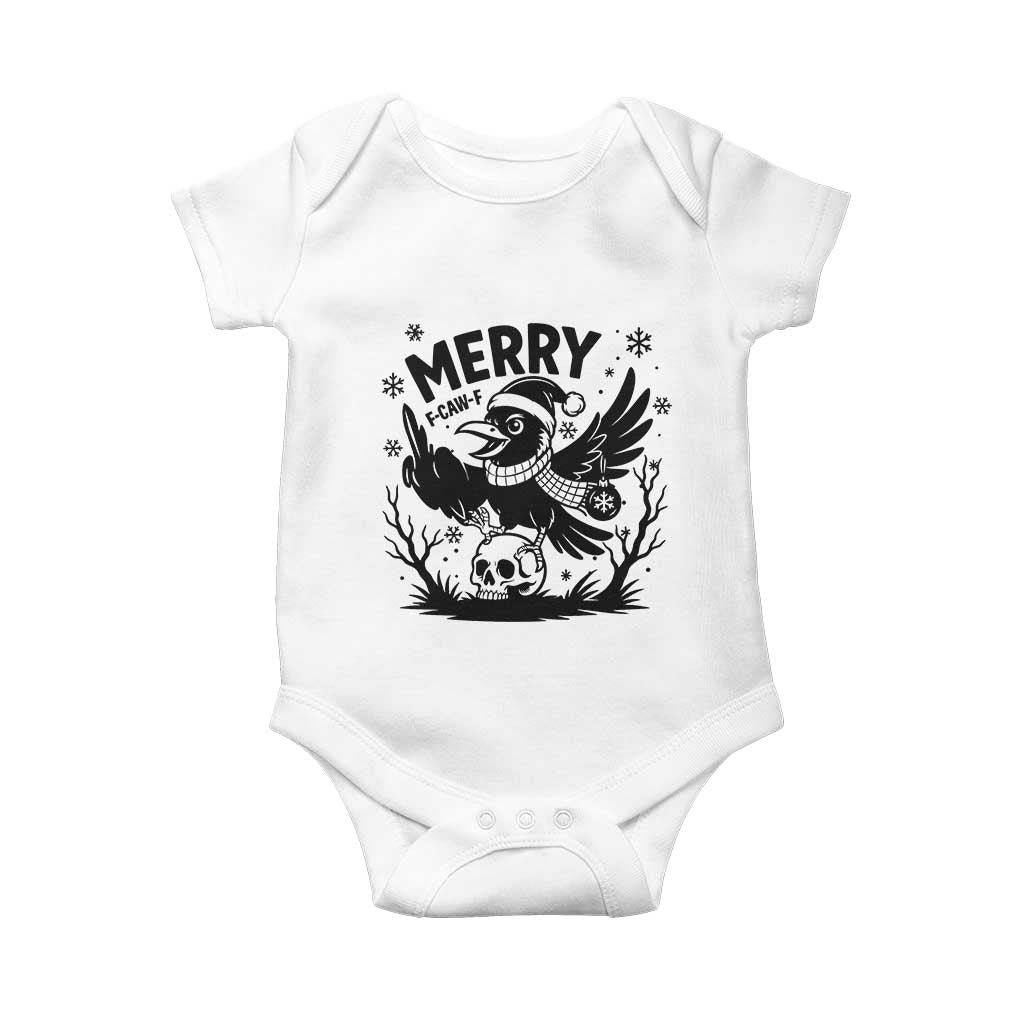 Merry F Caw F Christmas Raven Baby Onesie Funny Holiday Gift - Print Your Wear
