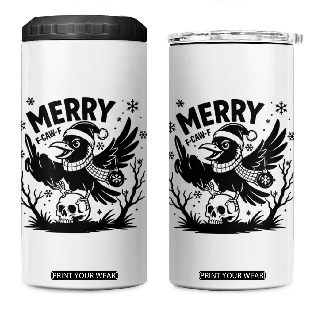 Merry F Caw F Christmas Raven 4 in 1 Can Cooler Tumbler Funny Holiday Gift - Print Your Wear
