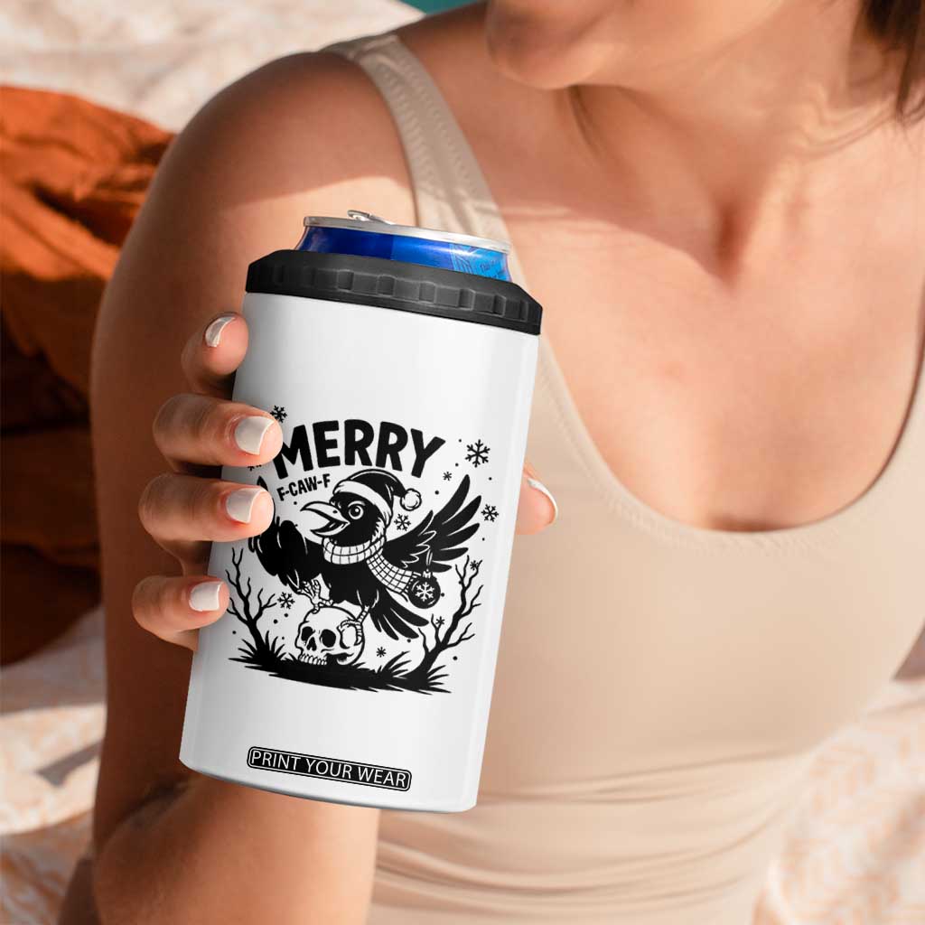 Merry F Caw F Christmas Raven 4 in 1 Can Cooler Tumbler Funny Holiday Gift - Print Your Wear