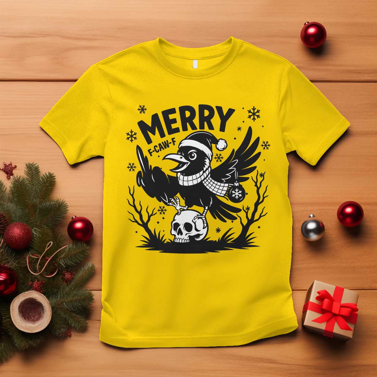 Merry F Caw F Christmas Raven T Shirt Funny Holiday Gift TS12 Daisy Print Your Wear