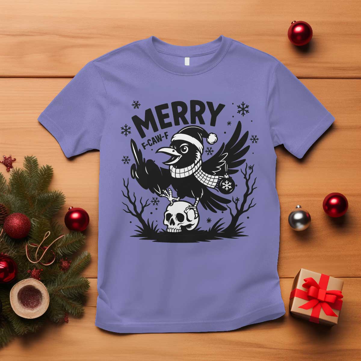 Merry F Caw F Christmas Raven T Shirt Funny Holiday Gift TS12 Violet Print Your Wear