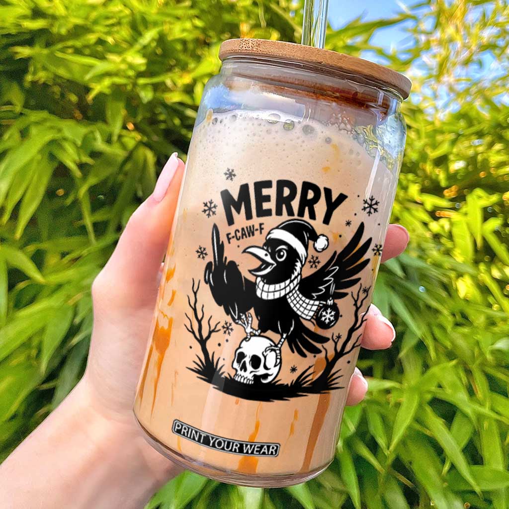 Merry F Caw F Christmas Raven Glass Can Funny Holiday Gift TS12 White Print Your Wear