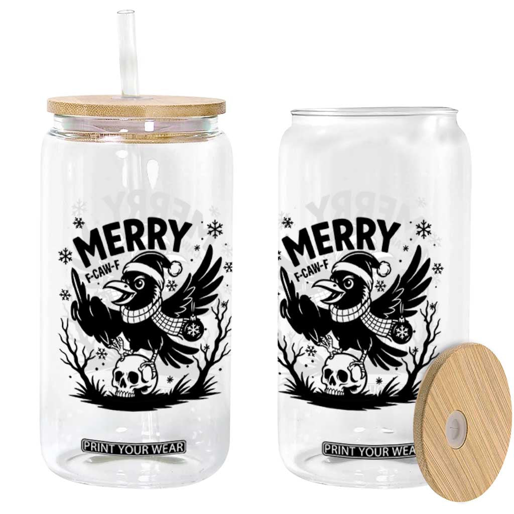 Merry F Caw F Christmas Raven Glass Can Funny Holiday Gift - Print Your Wear