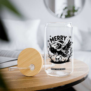 Merry F Caw F Christmas Raven Glass Can Funny Holiday Gift - Print Your Wear