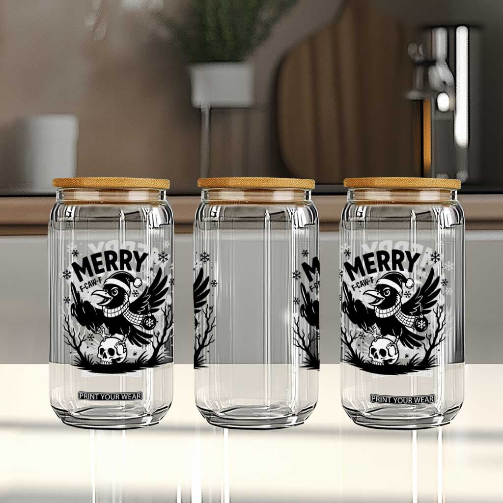 Merry F Caw F Christmas Raven Glass Can Funny Holiday Gift - Print Your Wear