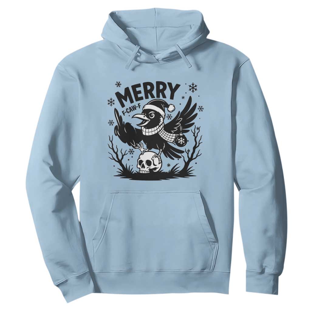 Merry F Caw F Christmas Raven Hoodie Funny Holiday Gift TS12 Light Blue Print Your Wear