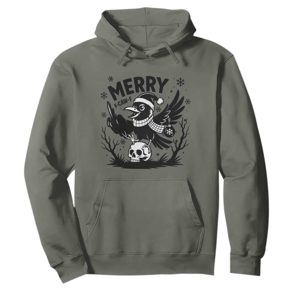 Merry F Caw F Christmas Raven Hoodie Funny Holiday Gift TS12 Military Green Print Your Wear