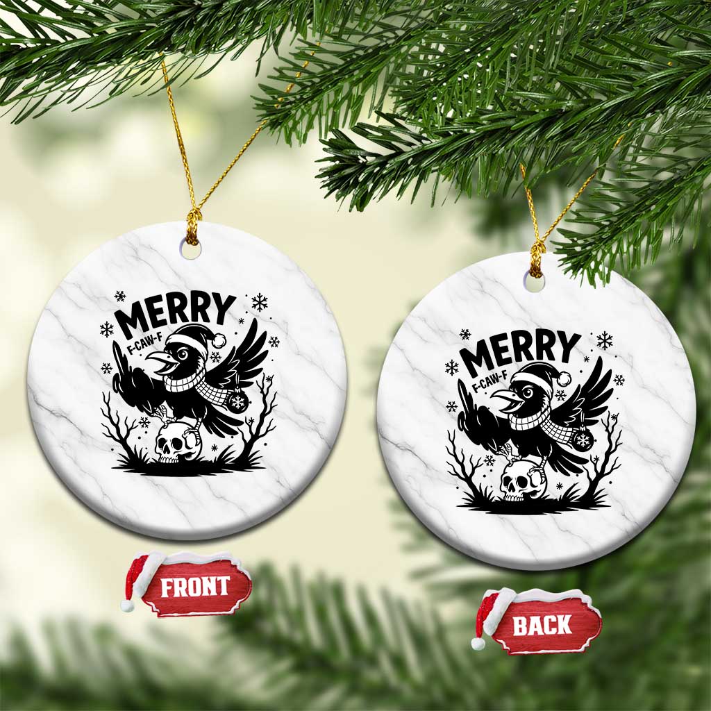 Merry F Caw F Xmas Raven Ceramic Ornament Funny Holiday Gift - Print Your Wear