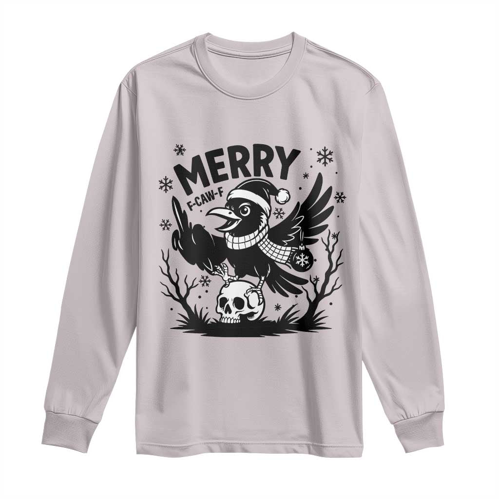 Merry F Caw F Christmas Raven Long Sleeve Shirt Funny Holiday Gift TS12 Ice Gray Print Your Wear