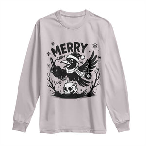 Merry F Caw F Christmas Raven Long Sleeve Shirt Funny Holiday Gift TS12 Ice Gray Print Your Wear