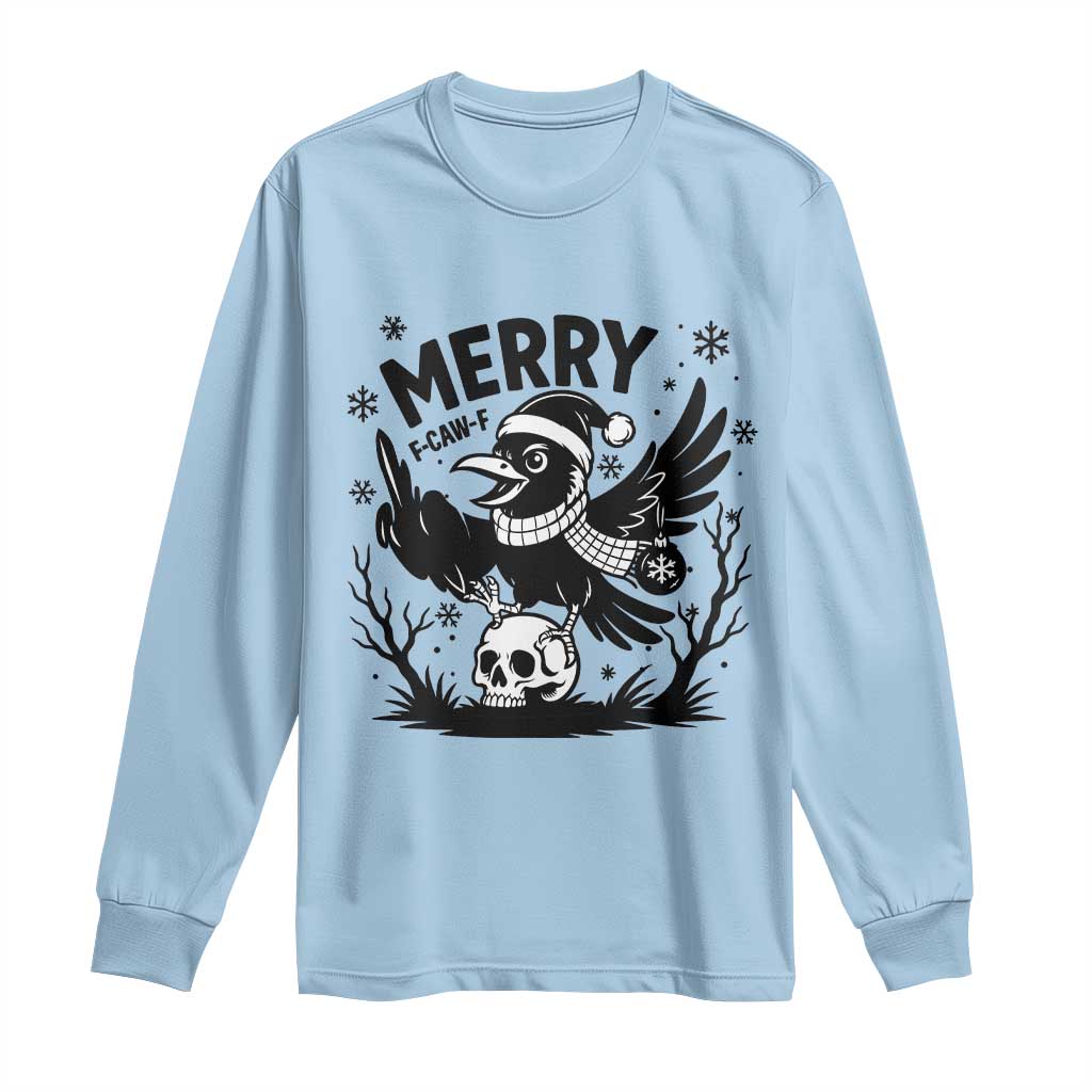 Merry F Caw F Christmas Raven Long Sleeve Shirt Funny Holiday Gift TS12 Light Blue Print Your Wear