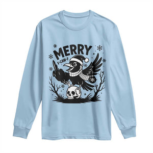 Merry F Caw F Christmas Raven Long Sleeve Shirt Funny Holiday Gift TS12 Light Blue Print Your Wear