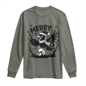 Merry F Caw F Christmas Raven Long Sleeve Shirt Funny Holiday Gift TS12 Military Green Print Your Wear