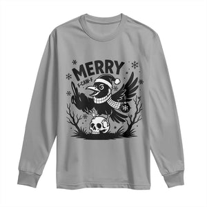 Merry F Caw F Christmas Raven Long Sleeve Shirt Funny Holiday Gift TS12 Sport Gray Print Your Wear