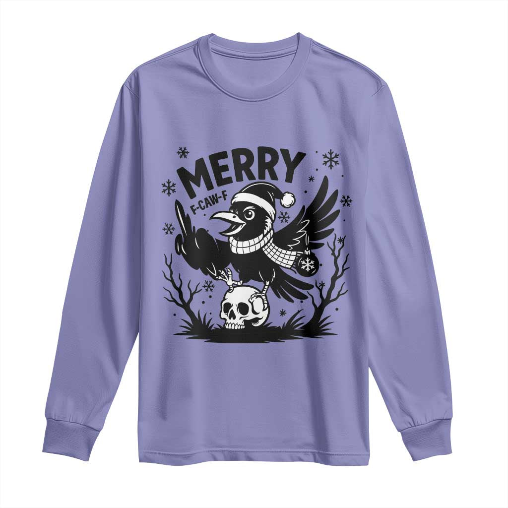 Merry F Caw F Christmas Raven Long Sleeve Shirt Funny Holiday Gift TS12 Violet Print Your Wear