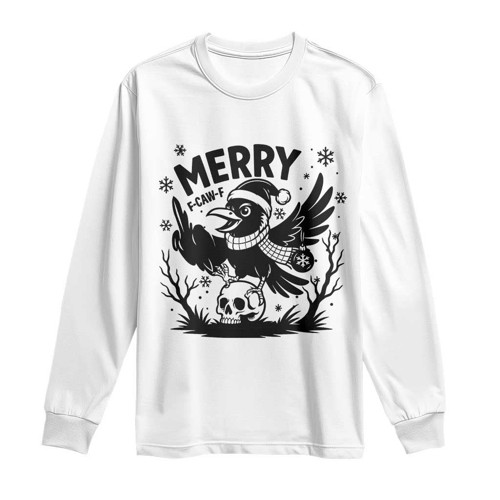 Merry F Caw F Christmas Raven Long Sleeve Shirt Funny Holiday Gift - Print Your Wear