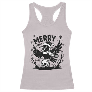 Merry F Caw F Christmas Raven Racerback Tank Top Funny Holiday Gift TS12 Ice Gray Print Your Wear