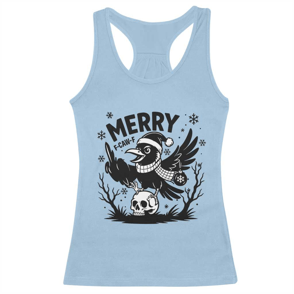 Merry F Caw F Christmas Raven Racerback Tank Top Funny Holiday Gift TS12 Light Blue Print Your Wear