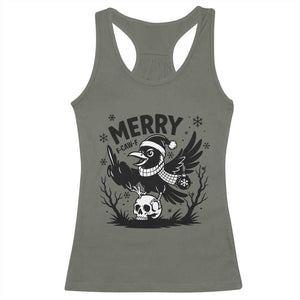 Merry F Caw F Christmas Raven Racerback Tank Top Funny Holiday Gift TS12 Military Green Print Your Wear