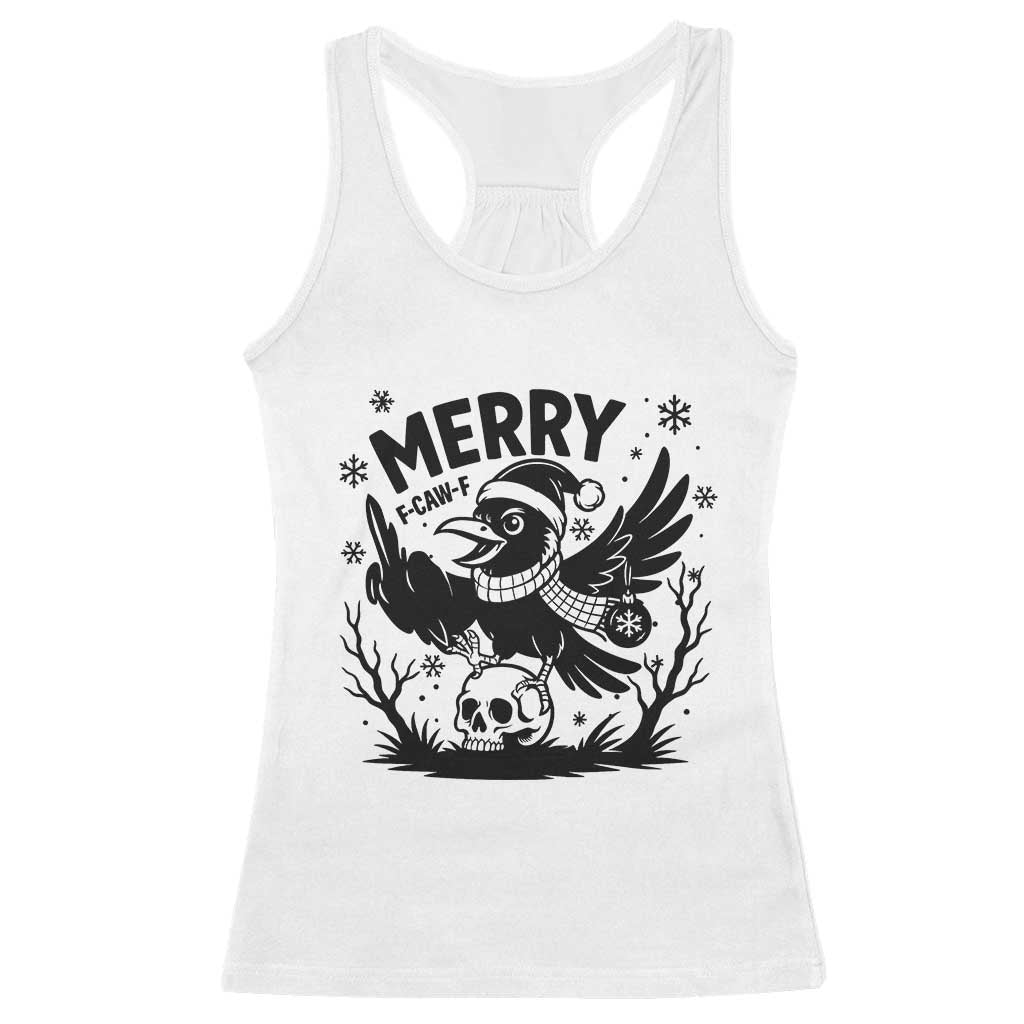 Merry F Caw F Christmas Raven Racerback Tank Top Funny Holiday Gift - Print Your Wear