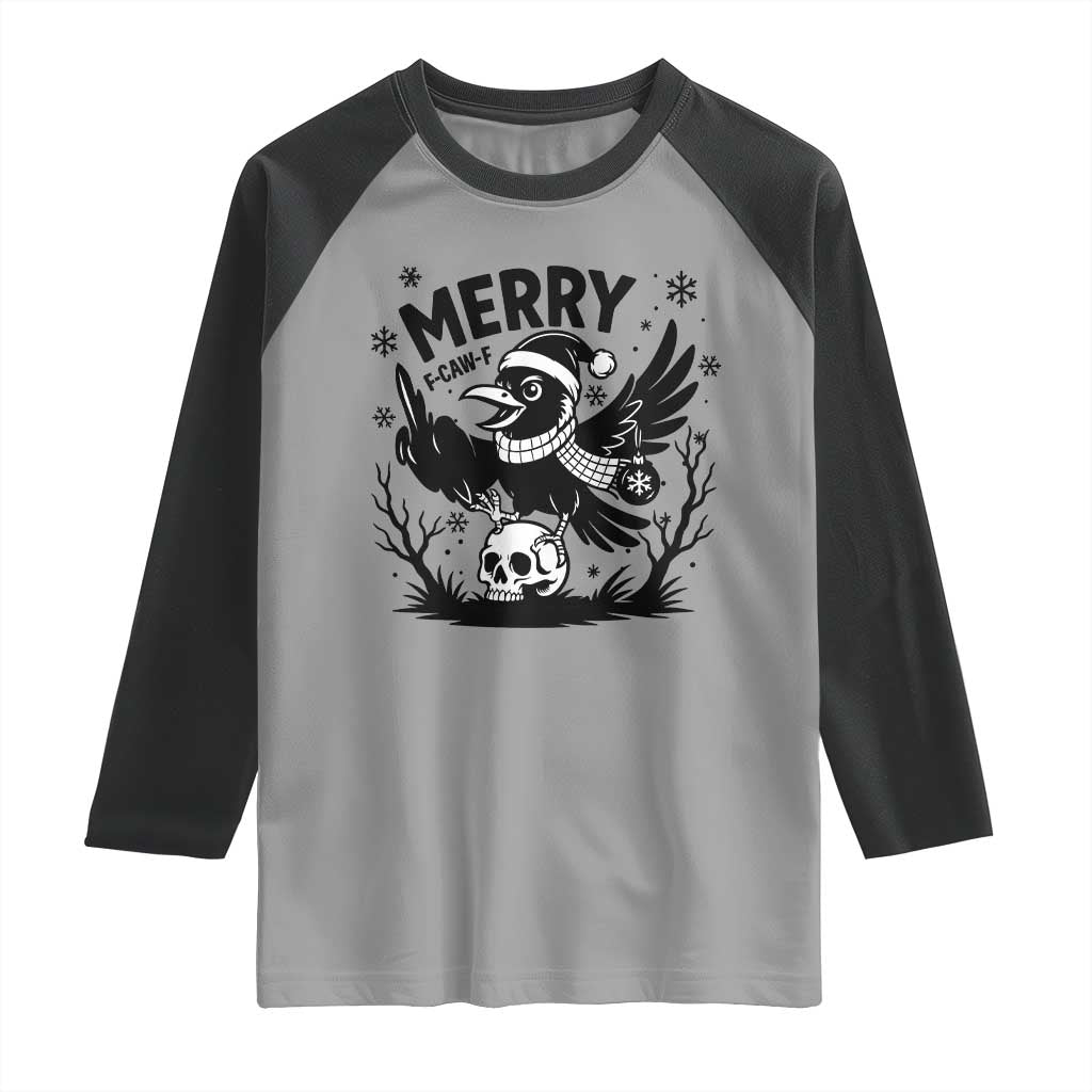 Merry F Caw F Christmas Raven Raglan Shirt Funny Holiday Gift TS12 Sport Gray Black Print Your Wear