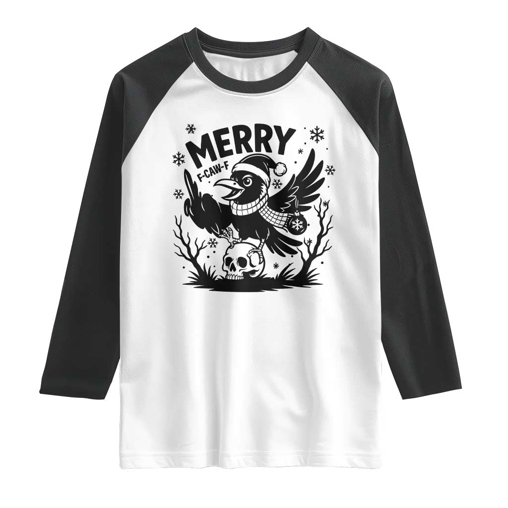 Merry F Caw F Christmas Raven Raglan Shirt Funny Holiday Gift TS12 White Black Print Your Wear