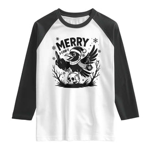 Merry F Caw F Christmas Raven Raglan Shirt Funny Holiday Gift - Print Your Wear